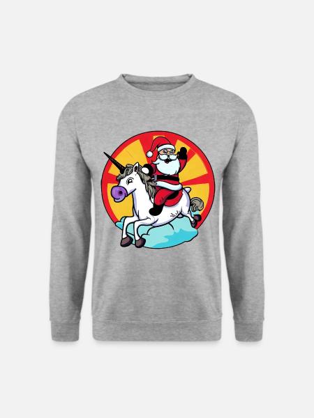Einhorn Weihnachtsmann - Unisex Pullover - Weißgrau meliert
