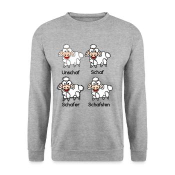 Unschaf Schaf Schafer Schafsten #Schafmania - Unisex Pullover - Weißgrau meliert - Vorne - Alina (178cm) & Michal (187cm)