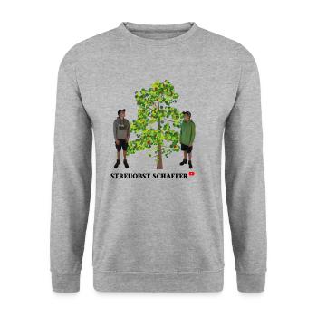 Streuobst Schaffer und ihr Apfel-Baum - Unisex Pullover - Weißgrau meliert - Vorne - Alina (178cm) & Michal (187cm)