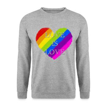 Stolz Regenbogenherz Liebe ist Liebe - Unisex Pullover - Weißgrau meliert - Vorne - Alina (178cm) & Michal (187cm)