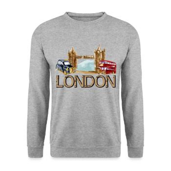 London England Tower Bridge Taxi Bus - Unisex Pullover - Weißgrau meliert - Vorne - Alina (178cm) & Michal (187cm)