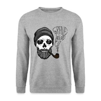 conception barbe - - Grave avant rasage 100% Bart - Sweat-shirt Unisexe - gris chiné - Devant - Alina (178cm) & Michal (187cm)