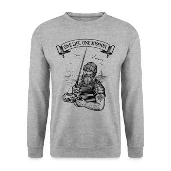 one life. one mission - fishing! - Unisex Sweatshirt - salt & pepper - Front - Alina (178cm) & Michal (187cm)