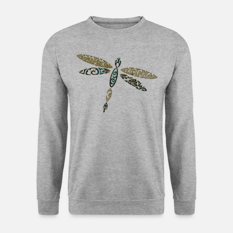 Libelle, Dragonfly, Tattoo Style DD - Unisex Pullover - Weißgrau meliert