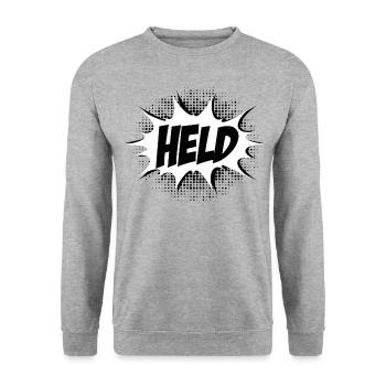 Held, Für die Besten der Besten! Hero, Comic, Fun - Unisex Pullover - Weißgrau meliert - Vorne - Alina (178cm) & Michal (187cm)