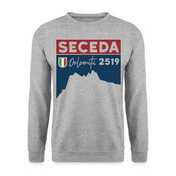 Seceda Wanderung Wandern Dolomiten Tour Souvenir - Unisex Pullover - Weißgrau meliert - Vorne - Alina (178cm) & Michal (187cm)