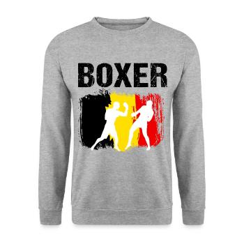 Boxen Belgien Boxer - Unisex Pullover - Weißgrau meliert - Vorne - Alina (178cm) & Michal (187cm)