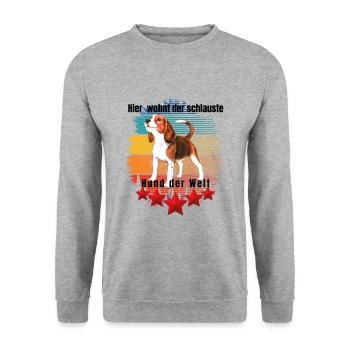 Hier wohnt der schlauste Hund der Welt - Unisex Pullover - Weißgrau meliert - Vorne - Alina (178cm) & Michal (187cm)