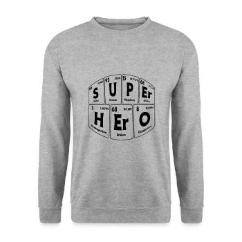 Superheld Held Chemische Elemente Periodensystem - Unisex Pullover - Weißgrau meliert - Vorne - Alina (178cm) & Michal (187cm)