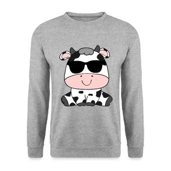 Cow with Sunglasses Motif Kids Baby Girl - Unisex Sweatshirt - salt & pepper - Front - Alina (178cm) & Michal (187cm)