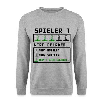 Schwangerschaft Verkünden Werdende Eltern 1 Baby - Unisex Pullover - Weißgrau meliert - Vorne - Alina (178cm) & Michal (187cm)