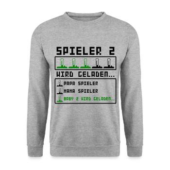 Schwangerschaft Verkünden Werdende Eltern 2 Baby - Unisex Pullover - Weißgrau meliert - Vorne - Alina (178cm) & Michal (187cm)