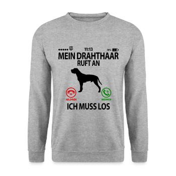Deutsch Drahthaar Geschenkidee Lustig Spruch - Unisex Pullover - Weißgrau meliert - Vorne - Alina (178cm) & Michal (187cm)