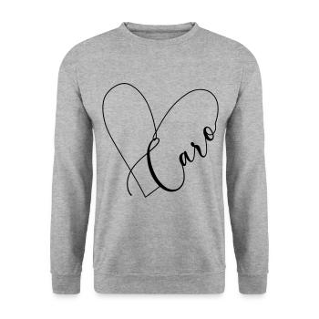 Caro Name Herzlinie - Unisex Pullover - Weißgrau meliert - Vorne - Alina (178cm) & Michal (187cm)