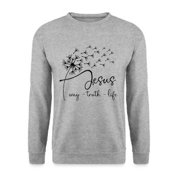 Jesus, way - truth - life has a chic dandelion gra - Unisex Sweatshirt - salt & pepper - Front - Alina (178cm) & Michal (187cm)
