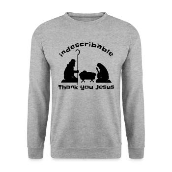 Indescribable, Thank you Jesus Christmas Nativity - Unisex Sweatshirt - salt & pepper - Front - Alina (178cm) & Michal (187cm)