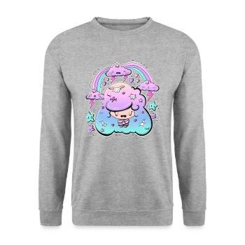Bubble Head Girl im Sturm - Unisex Pullover - Weißgrau meliert - Vorne - Alina (178cm) & Michal (187cm)