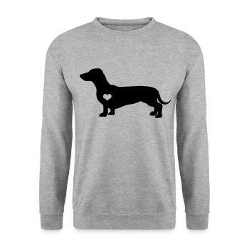 Dackel Dachshund Hund Herzschlag Geschenkidee - Unisex Pullover - Weißgrau meliert - Vorne - Alina (178cm) & Michal (187cm)