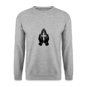 Mains en prière - Design fidèle - Sweat-shirt Unisexe - gris chiné - Devant - Alina (178cm) & Michal (187cm)