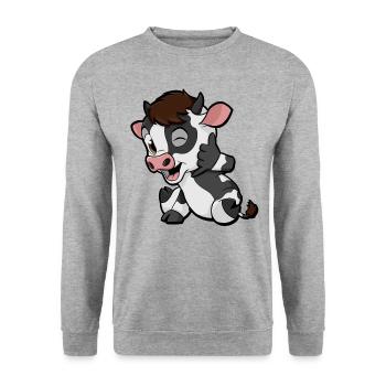 Cartoon Kuh | Cool Fun Shirt | Nature Minimalismus - Unisex Pullover - Weißgrau meliert - Vorne - Alina (178cm) & Michal (187cm)