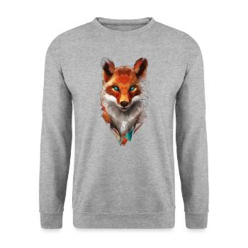 Low Poly Art Fuchs Wildtier Geometrisch Polygon - Unisex Pullover - Weißgrau meliert - Vorne - Alina (178cm) & Michal (187cm)