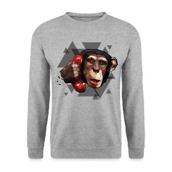 Monkey on the phone | Geometric design triangles - Unisex Sweatshirt - salt & pepper - Front - Alina (178cm) & Michal (187cm)