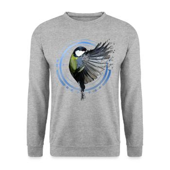 Mésange bleue | Géométrique | Low poly - Sweat-shirt Unisexe - gris chiné - Devant - Alina (178cm) & Michal (187cm)
