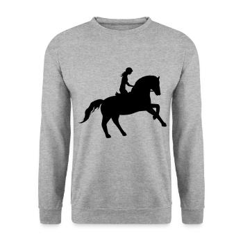 Reiterin und Pferd vereint - Unisex Pullover - Weißgrau meliert - Vorne - Alina (178cm) & Michal (187cm)