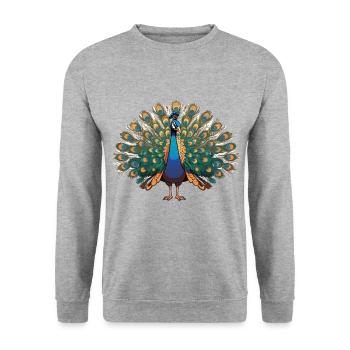 Peacock - Bird Sticker - Unisex Sweatshirt - salt & pepper - Front - Alina (178cm) & Michal (187cm)