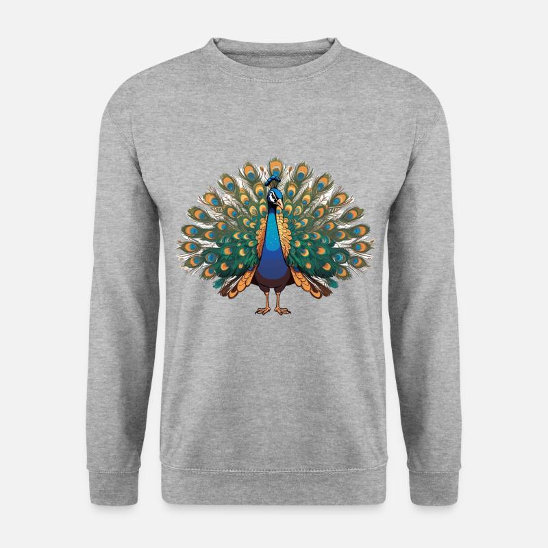 Pfau - Vogel Sticker - Unisex Pullover - Weißgrau meliert