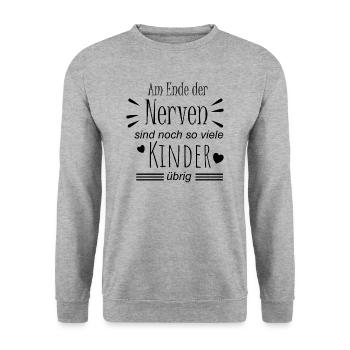 Am Ende der Nerven sind noch so viele Kinder übrig - Unisex Pullover - Weißgrau meliert - Vorne - Alina (178cm) & Michal (187cm)