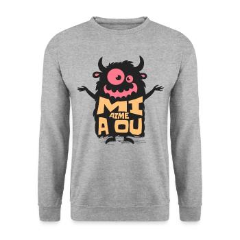 MI AIME A OU monster - Sweat-shirt Unisexe - gris chiné - Devant - Alina (178cm) & Michal (187cm)