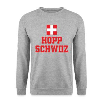 Hopp Schwiiz - Sweat-shirt Unisexe - gris chiné - Devant - Alina (178cm) & Michal (187cm)