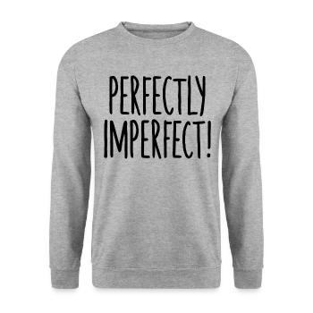 Lustiger Spruch Perfectly Imperfect - Unisex Pullover - Weißgrau meliert - Vorne - Alina (178cm) & Michal (187cm)
