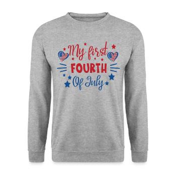 My First Fourth of July Independence Day Amerika - Unisex Pullover - Weißgrau meliert - Vorne - Alina (178cm) & Michal (187cm)