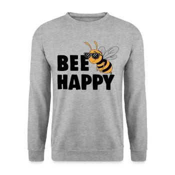Funny bee with saying Bee Happy - Unisex Sweatshirt - salt & pepper - Front - Alina (178cm) & Michal (187cm)