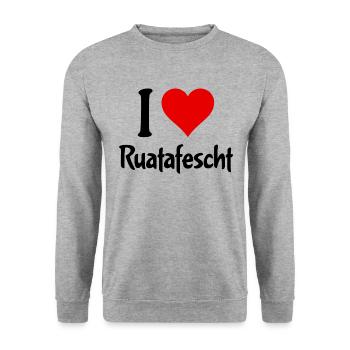 I Love Ruatafest Rutenfest Ravensburg Oberschwaben - Unisex Pullover - Weißgrau meliert - Vorne - Alina (178cm) & Michal (187cm)