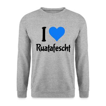 I Love Ruatafest Rutenfest Ravensburg Oberschwaben - Unisex Pullover - Weißgrau meliert - Vorne - Alina (178cm) & Michal (187cm)