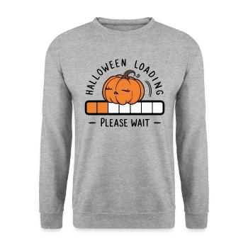 Kürbis Spruch Halloween Loading Please Wait - Unisex Pullover - Weißgrau meliert - Vorne - Alina (178cm) & Michal (187cm)