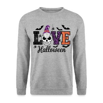Halloween Love Lettering Gnome - Unisex Sweatshirt - salt & pepper - Front - Alina (178cm) & Michal (187cm)