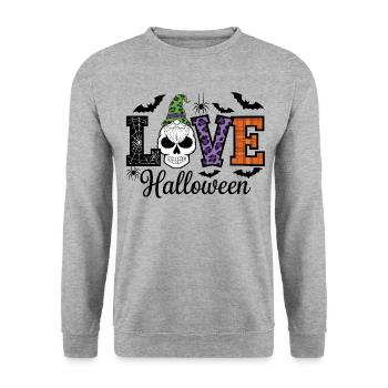 Halloween Love Lettering Gnome - Unisex Sweatshirt - salt & pepper - Front - Alina (178cm) & Michal (187cm)