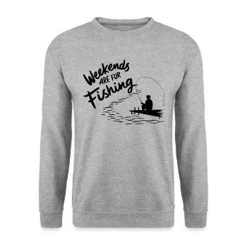 Weekends are for Fishing Fischen Angeln - Unisex Sweatshirt - salt & pepper - Front - Alina (178cm) & Michal (187cm)