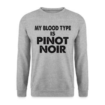 My Blood Type is Pinot Noir Rotwein Spruch - Unisex Pullover - Weißgrau meliert - Vorne - Alina (178cm) & Michal (187cm)