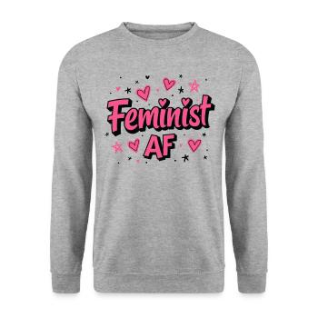 Féministe AF Déclaration Dicton - Sweat-shirt Unisexe - gris chiné - Devant - Alina (178cm) & Michal (187cm)