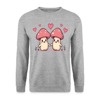 Mushrooms in love - Unisex Sweatshirt - salt & pepper - Front - Alina (178cm) & Michal (187cm)