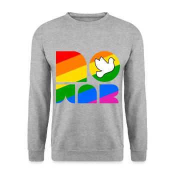No War LGBTQ Pride Month Shirt - Unisex Pullover - Weißgrau meliert - Vorne - Alina (178cm) & Michal (187cm)