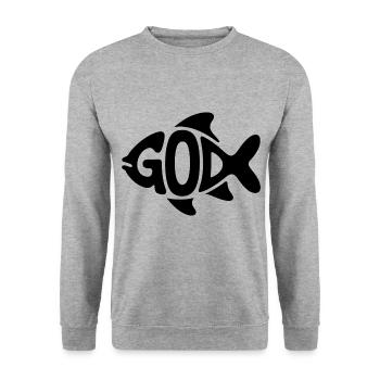 Dieu Poisson - Logo Chrétien - Sweat-shirt Unisexe - gris chiné - Devant - Alina (178cm) & Michal (187cm)
