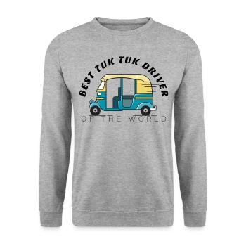 Lustiges Rikscha-Design, bester Tuk-Tuk-Fahrer. - Unisex Pullover - Weißgrau meliert - Vorne - Alina (178cm) & Michal (187cm)