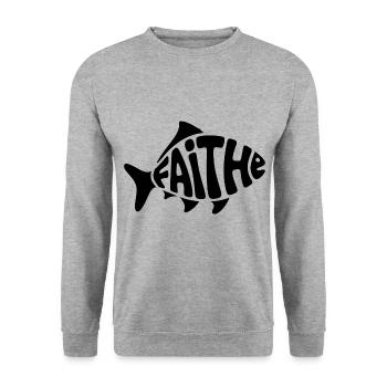 Dieu Poisson - Logo Chrétien - Sweat-shirt Unisexe - gris chiné - Devant - Alina (178cm) & Michal (187cm)