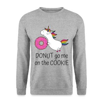 Unicorn saying donut go me on the cookie with donut - Unisex Sweatshirt - salt & pepper - Front - Alina (178cm) & Michal (187cm)
